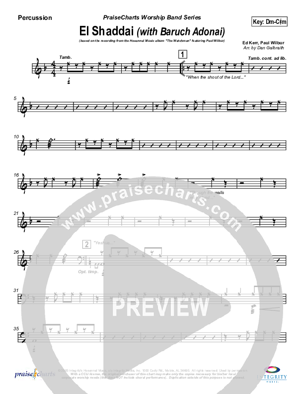 El Shaddai (with Baruch Adonai) Percussion (Paul Wilbur)