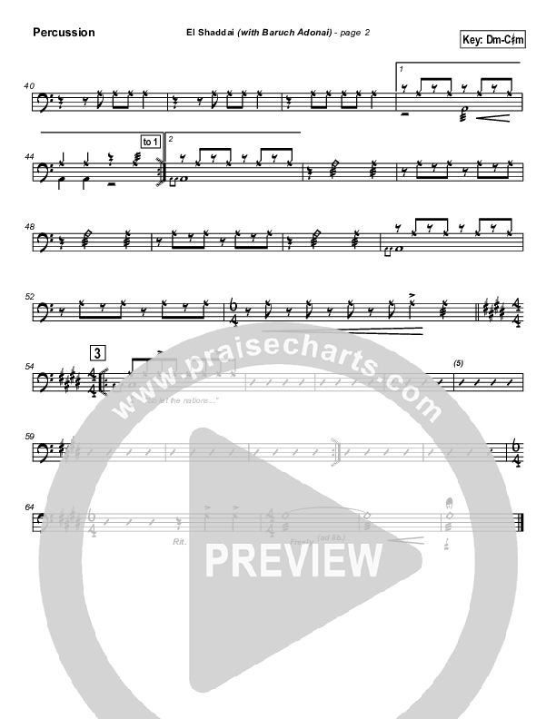 El Shaddai (with Baruch Adonai) Percussion (Paul Wilbur)