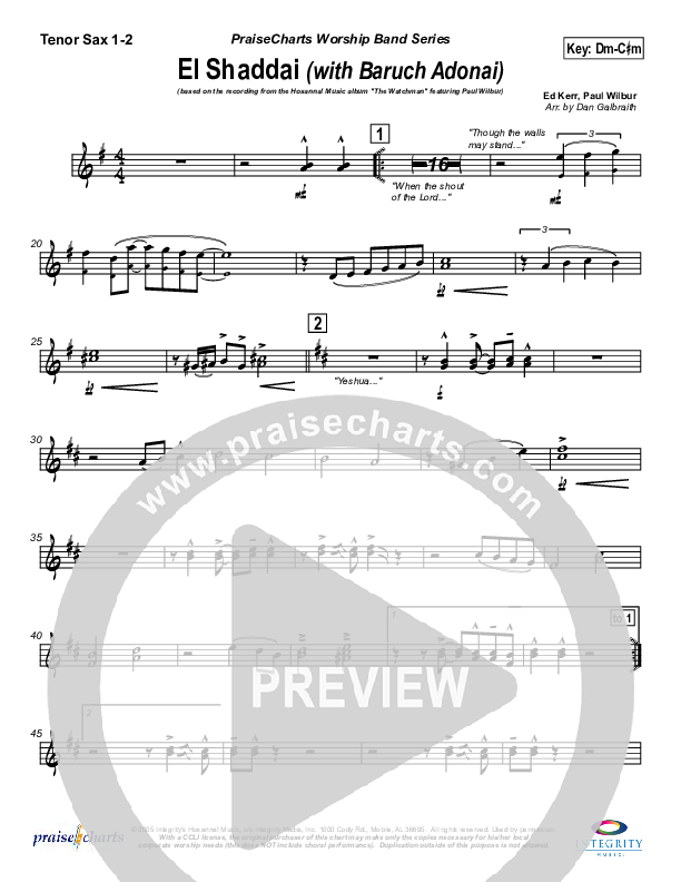 El Shaddai (with Baruch Adonai) Tenor Sax 1/2 (Paul Wilbur)