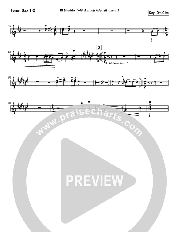 El Shaddai (with Baruch Adonai) Tenor Sax 1/2 (Paul Wilbur)