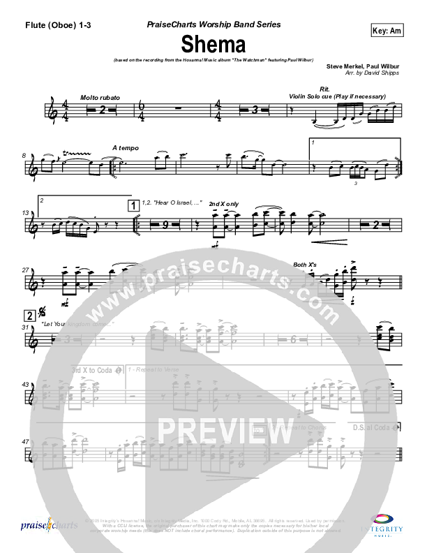 Shema Flute/Oboe 1/2/3 (Paul Wilbur)