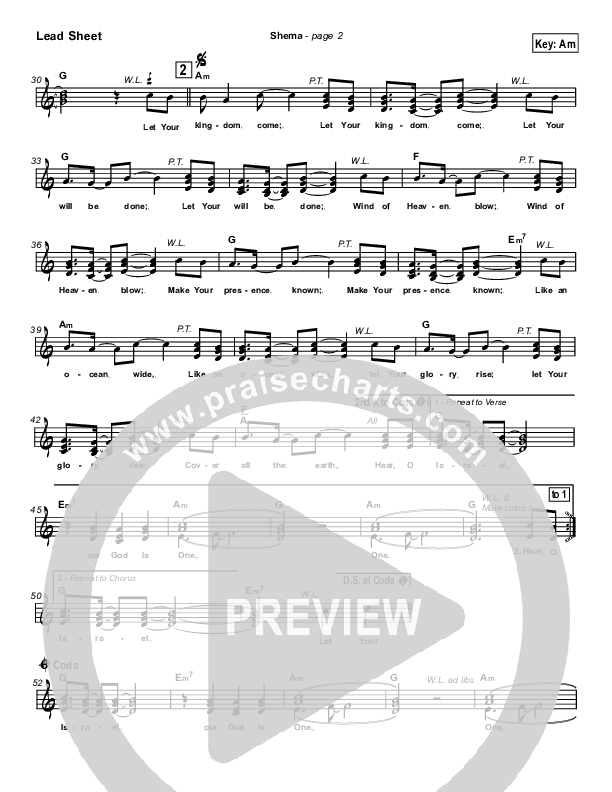 Shema Lead Sheet (Paul Wilbur)
