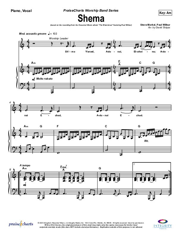 Shema Piano/Vocal (Paul Wilbur)