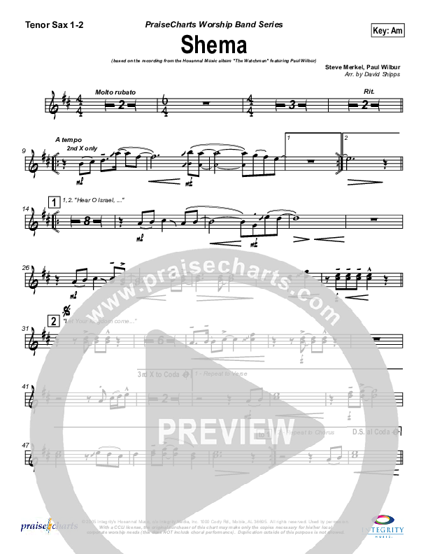 Shema Tenor Sax 1/2 (Paul Wilbur)