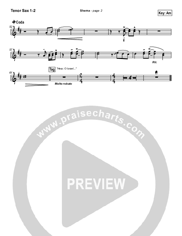 Shema Tenor Sax 1/2 (Paul Wilbur)