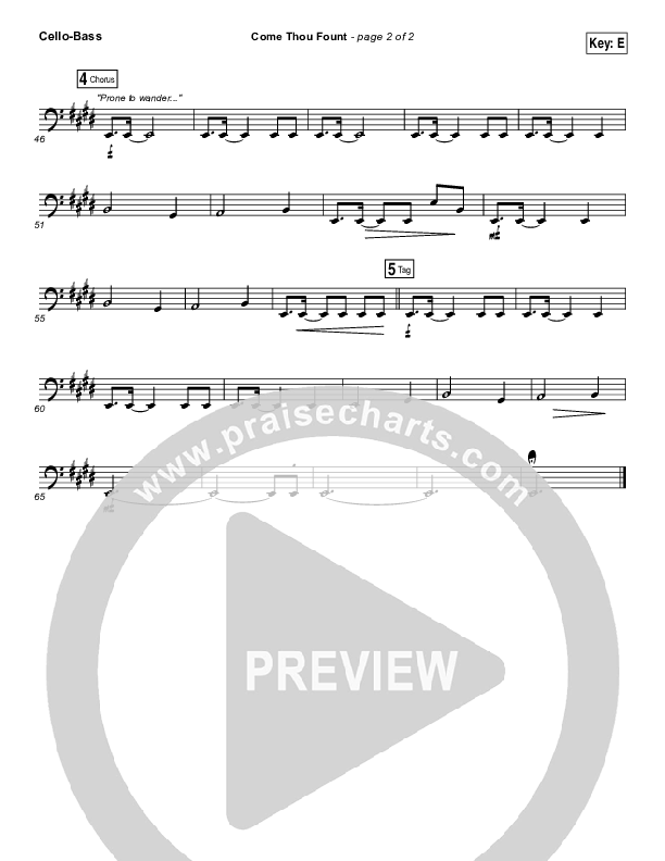 Come Thou Fount Cello/Bass (David Crowder / Passion)