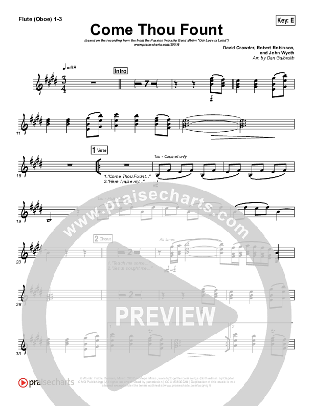 Come Thou Fount Flute/Oboe 1/2/3 (David Crowder / Passion)