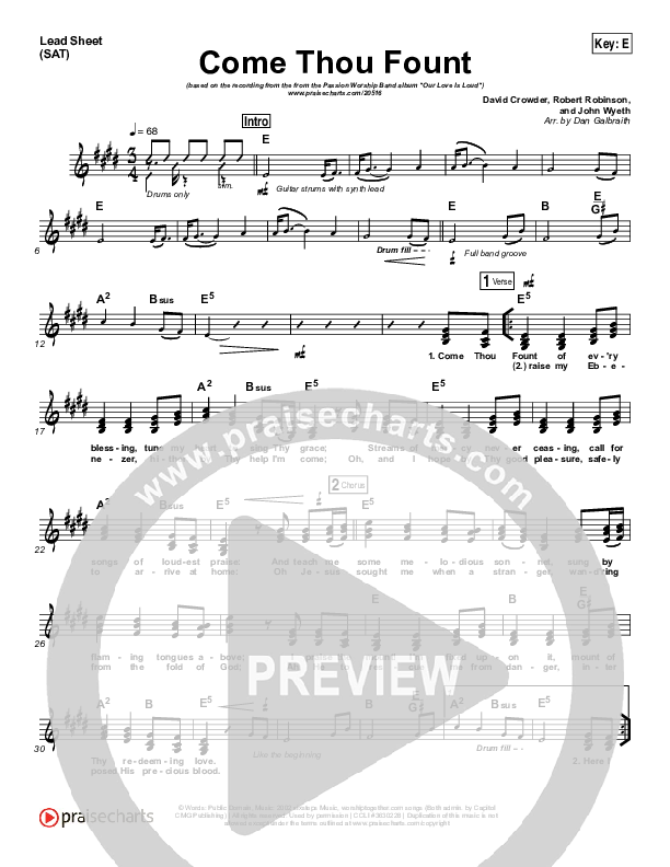 Come Thou Fount Lead Sheet (SAT) (David Crowder / Passion)