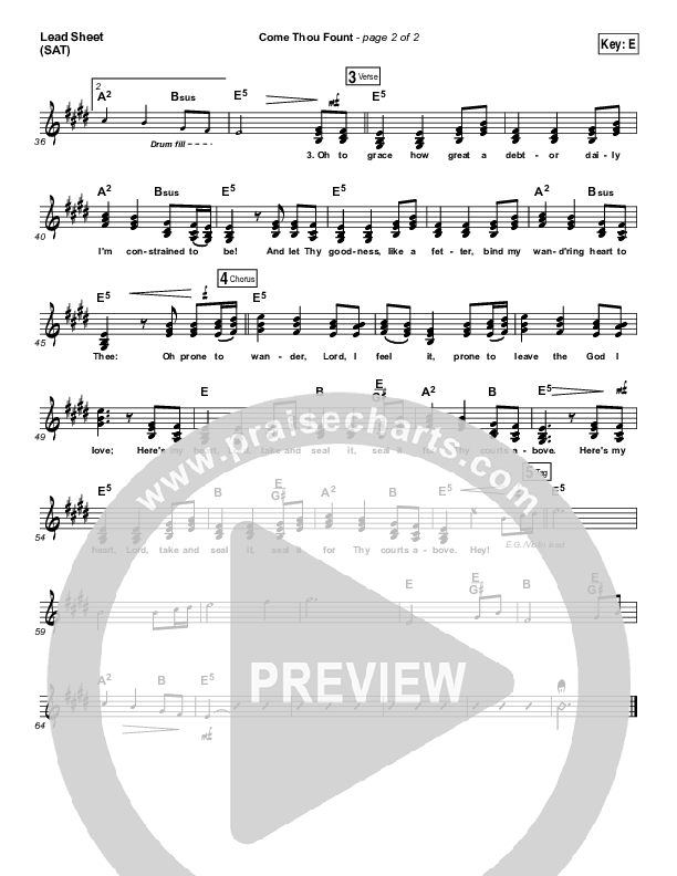 Come Thou Fount Lead Sheet (SAT) (David Crowder / Passion)