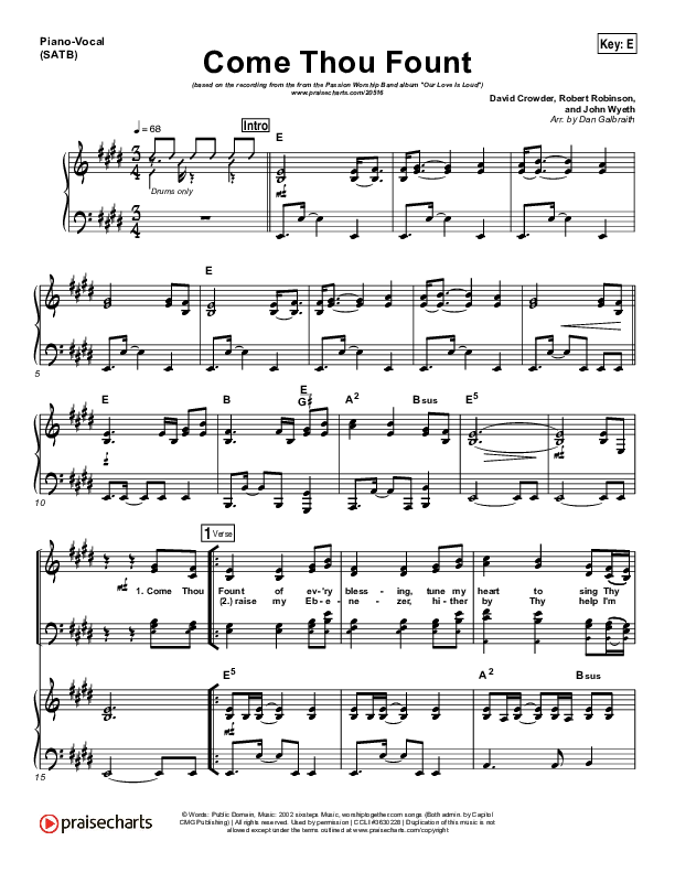 Come Thou Fount Piano/Vocal (SATB) (David Crowder / Passion)