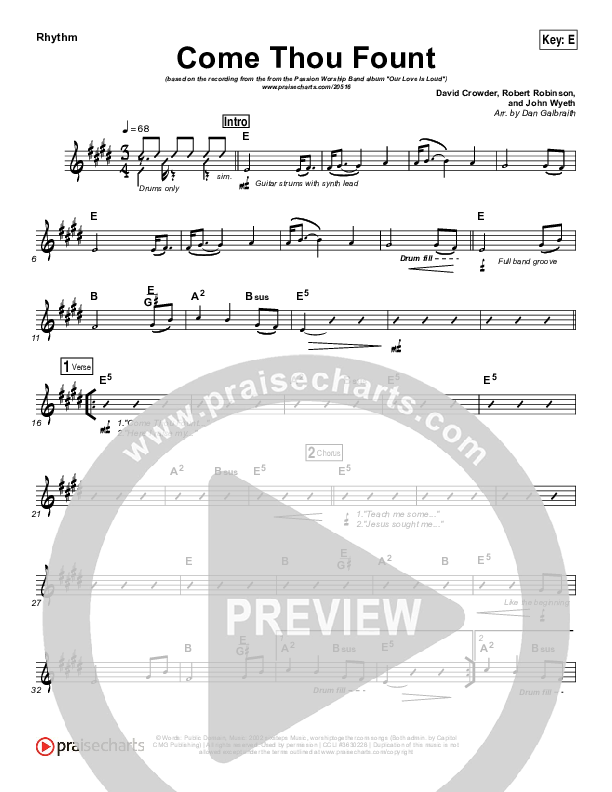 Come Thou Fount Rhythm Chart (David Crowder / Passion)