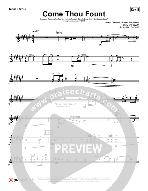 Come Thou Fount Tenor Sax 1/2 (David Crowder / Passion)