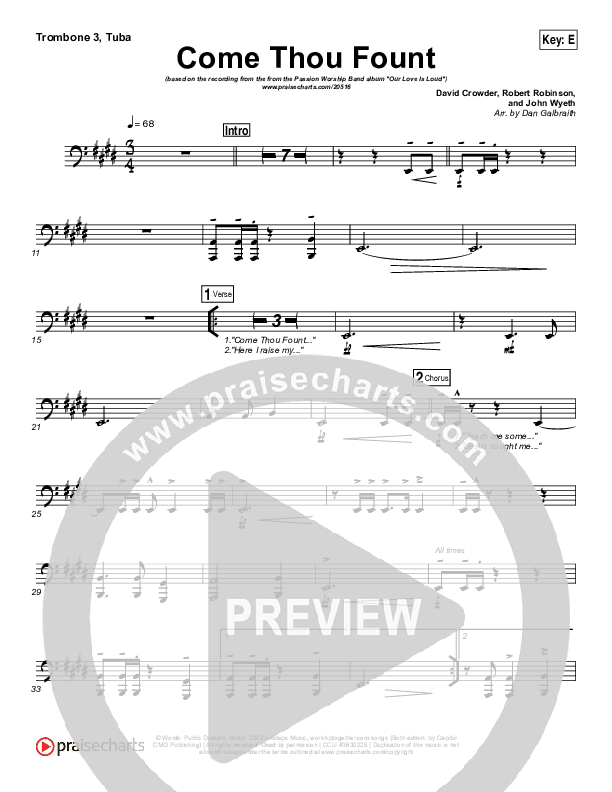 Come Thou Fount Trombone 3/Tuba (David Crowder / Passion)