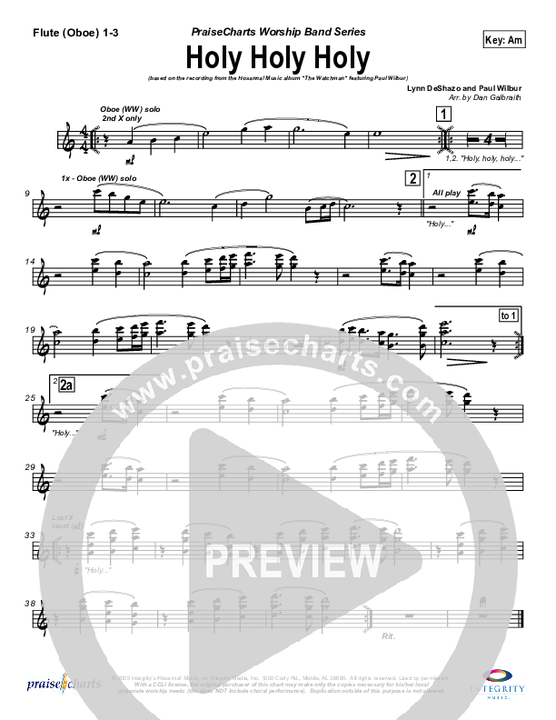 Holy Holy Holy Flute/Oboe 1/2/3 (Paul Wilbur)