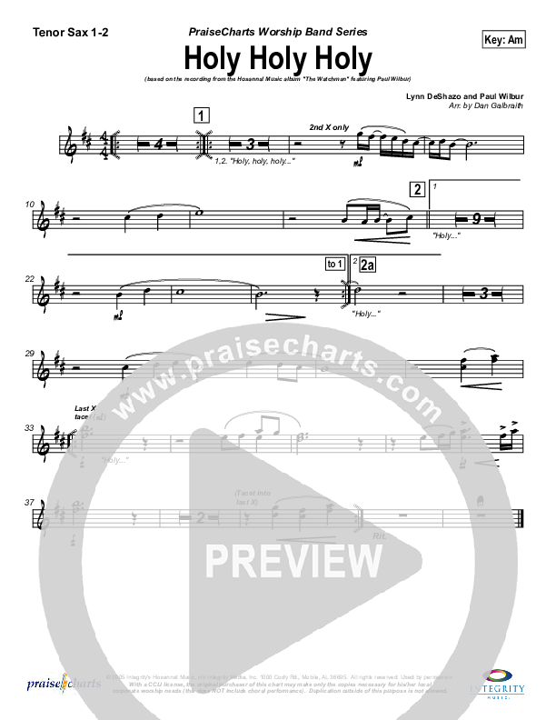 Holy Holy Holy Tenor Sax 1/2 (Paul Wilbur)