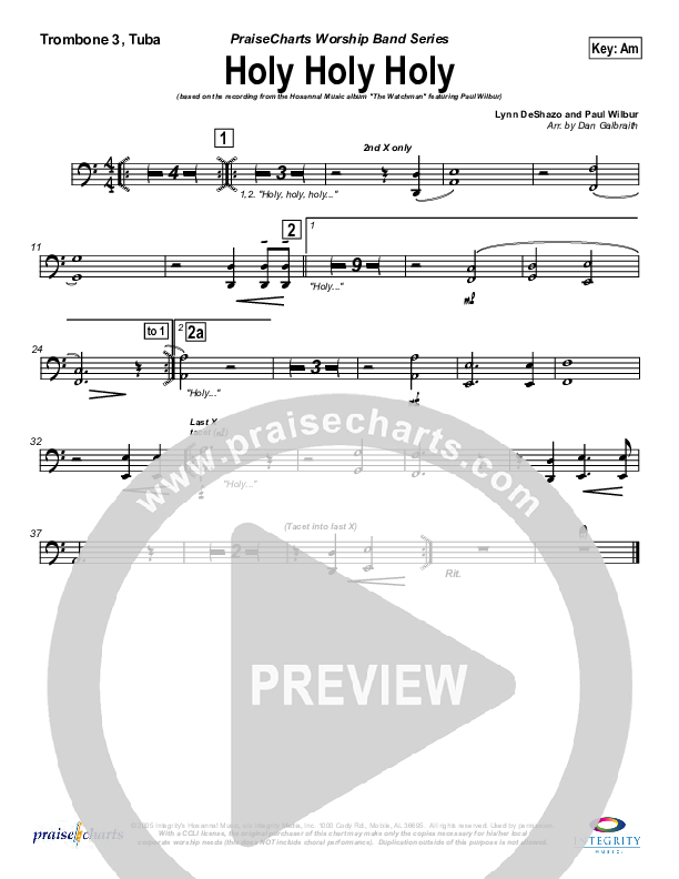 Holy Holy Holy Trombone 3/Tuba (Paul Wilbur)