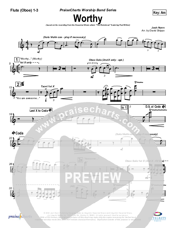 Worthy Flute/Oboe 1/2/3 (Paul Wilbur)