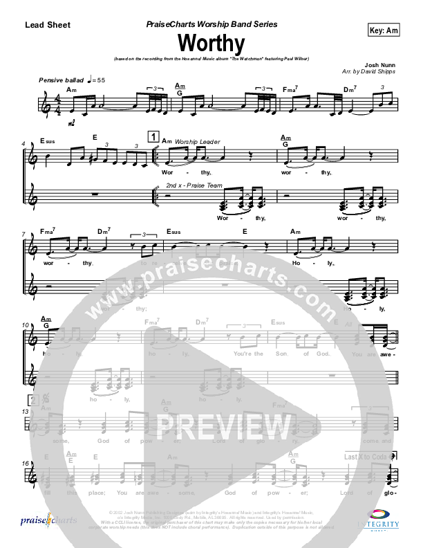 Worthy Lead Sheet (Paul Wilbur)