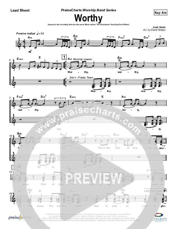 Worthy Lead Sheet (SAT) (Paul Wilbur)