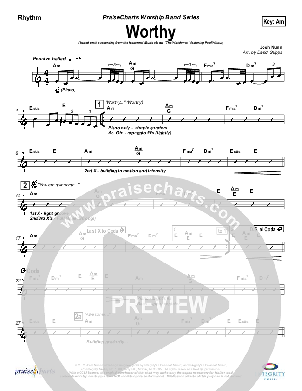 Worthy Rhythm Chart (Paul Wilbur)