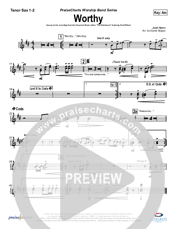 Worthy Tenor Sax 1/2 (Paul Wilbur)