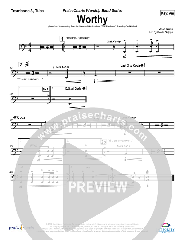 Worthy Trombone 3/Tuba (Paul Wilbur)