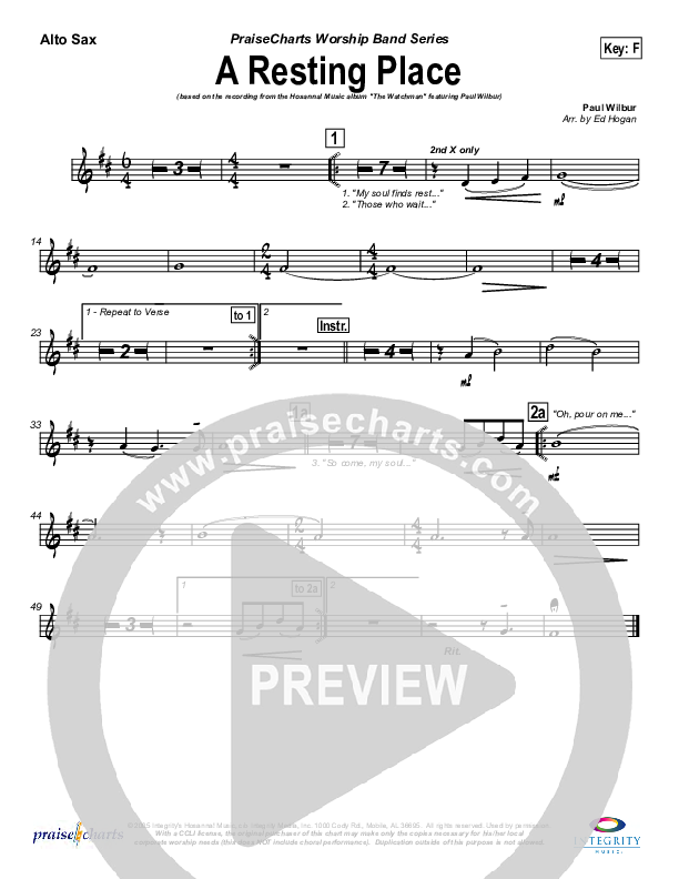 A Resting Place Alto Sax (Paul Wilbur)