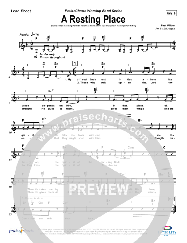 A Resting Place Lead Sheet (Paul Wilbur)