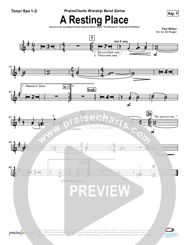 A Resting Place Tenor Sax 1/2 (Paul Wilbur)