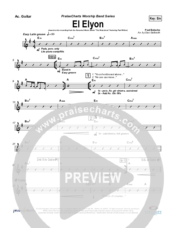 El Elyon Rhythm Chart (Paul Wilbur)