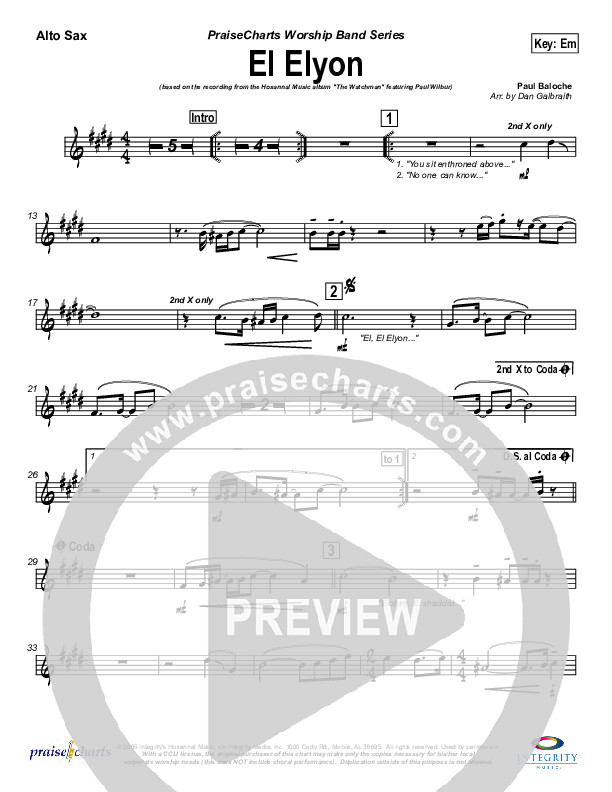 El Elyon Alto Sax (Paul Wilbur)