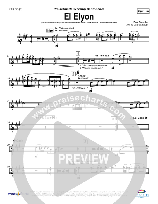 El Elyon Clarinet (Paul Wilbur)