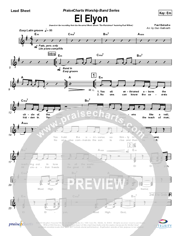 El Elyon Lead Sheet (Paul Wilbur)