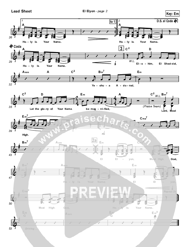 El Elyon Lead Sheet (Paul Wilbur)