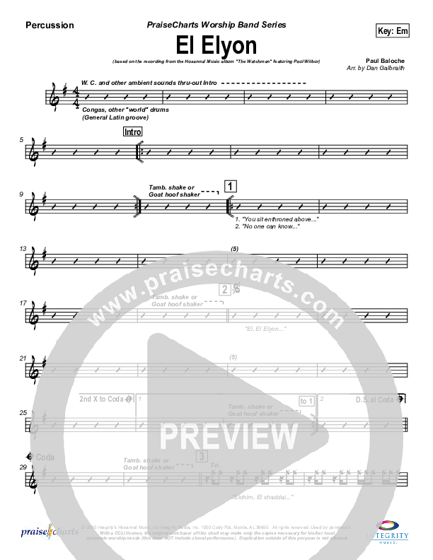 El Elyon Percussion (Paul Wilbur)