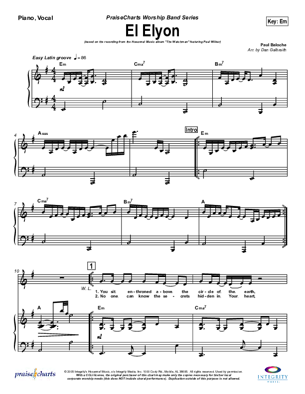 El Elyon Piano/Vocal (Paul Wilbur)