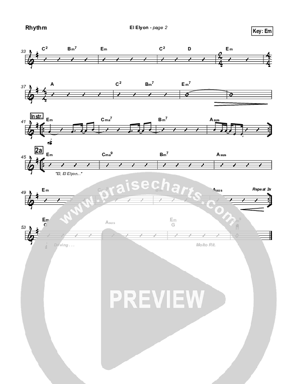 El Elyon Rhythm Chart (Paul Wilbur)