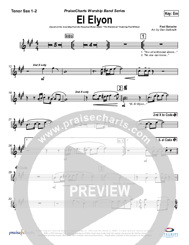 El Elyon Tenor Sax 1/2 (Paul Wilbur)