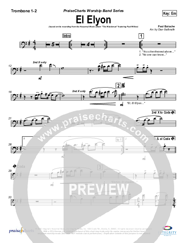 El Elyon Trombone 1/2 (Paul Wilbur)