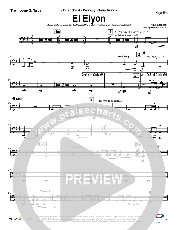 El Elyon Trombone 3/Tuba (Paul Wilbur)