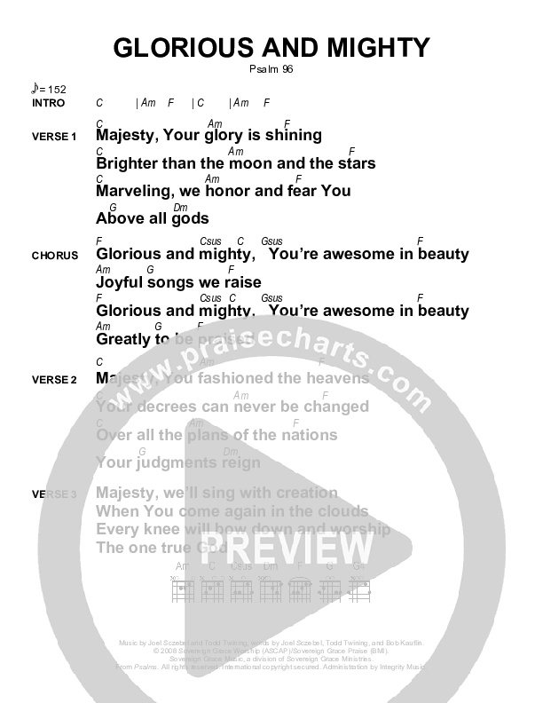 Glorious And Mighty Chords & Lyrics (Sovereign Grace)