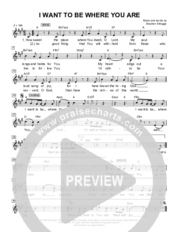 I Want To Be Where You Are Lead Sheet (Sovereign Grace)