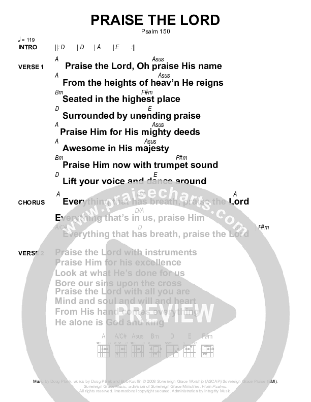 Praise The Lord Chords & Lyrics (Sovereign Grace)