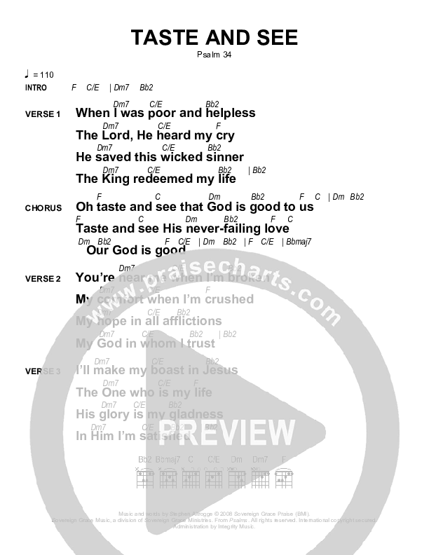 Taste And See Chords & Lyrics (Sovereign Grace)