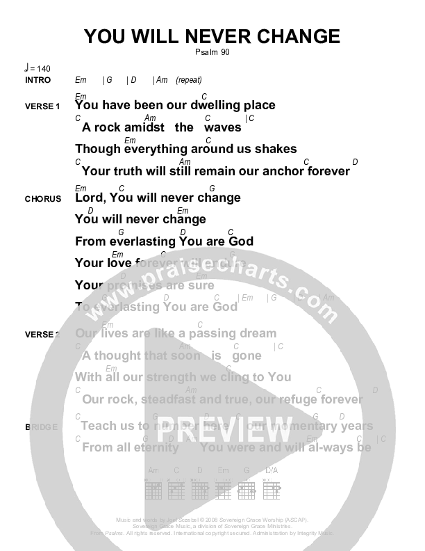 You Will Never Change Chords & Lyrics (Sovereign Grace)