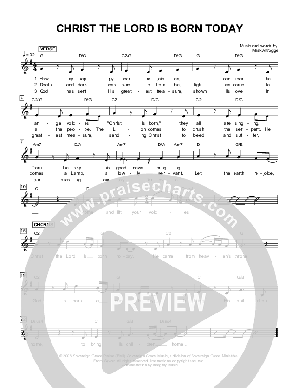 Christ The Lord Is Born Today Lead Sheet (Sovereign Grace)