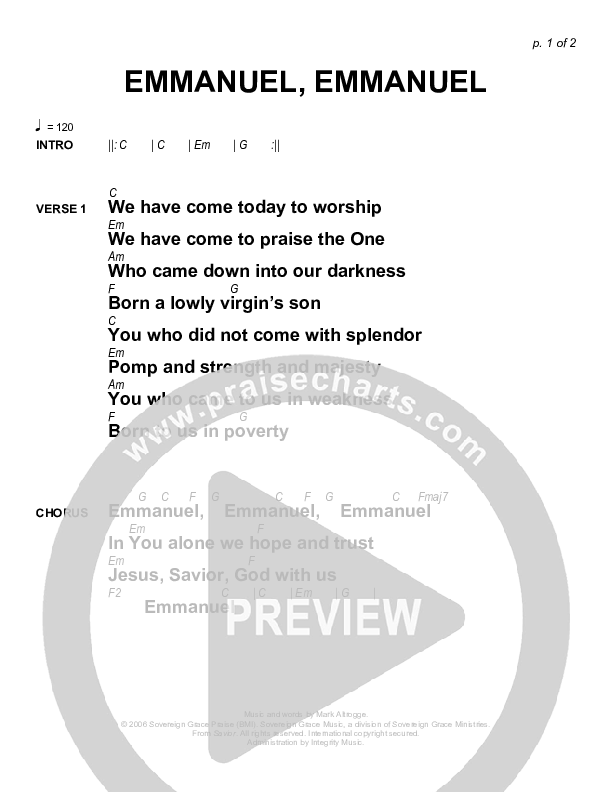 Emmanuel Emmanuel Chords & Lyrics (Sovereign Grace)
