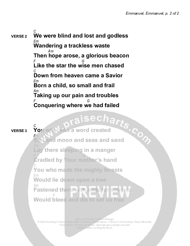 Emmanuel Emmanuel Chords & Lyrics (Sovereign Grace)