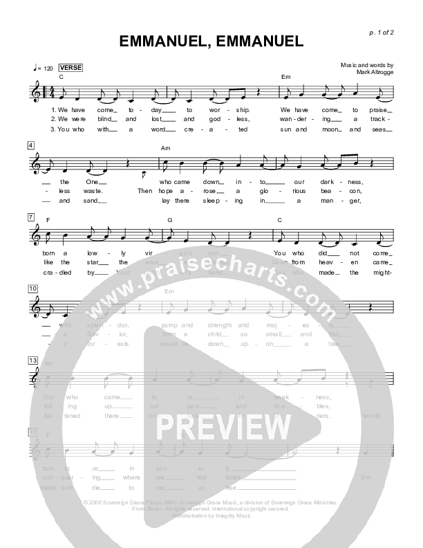 Emmanuel Emmanuel Lead Sheet (Sovereign Grace)