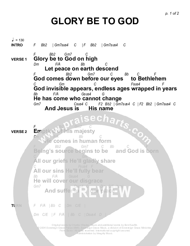 Glory Be To God Chords & Lyrics (Sovereign Grace)